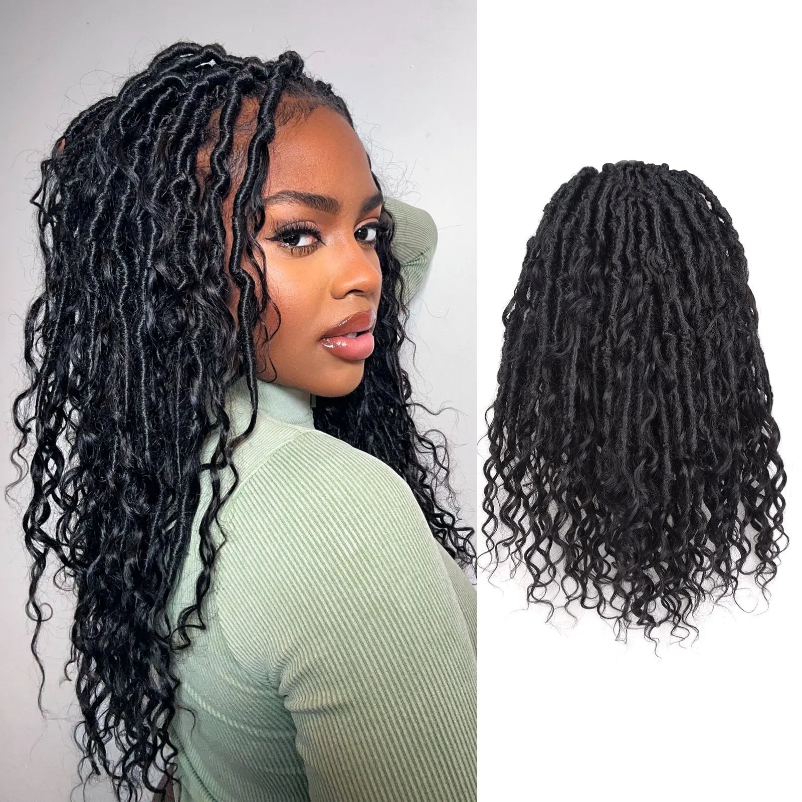 Toyotress Crochet Boho Locs Braiding Hair With Human Hair Curls Pre Looped Goddess Boho Dreadlocks Curly Full Ends Hair Extensions